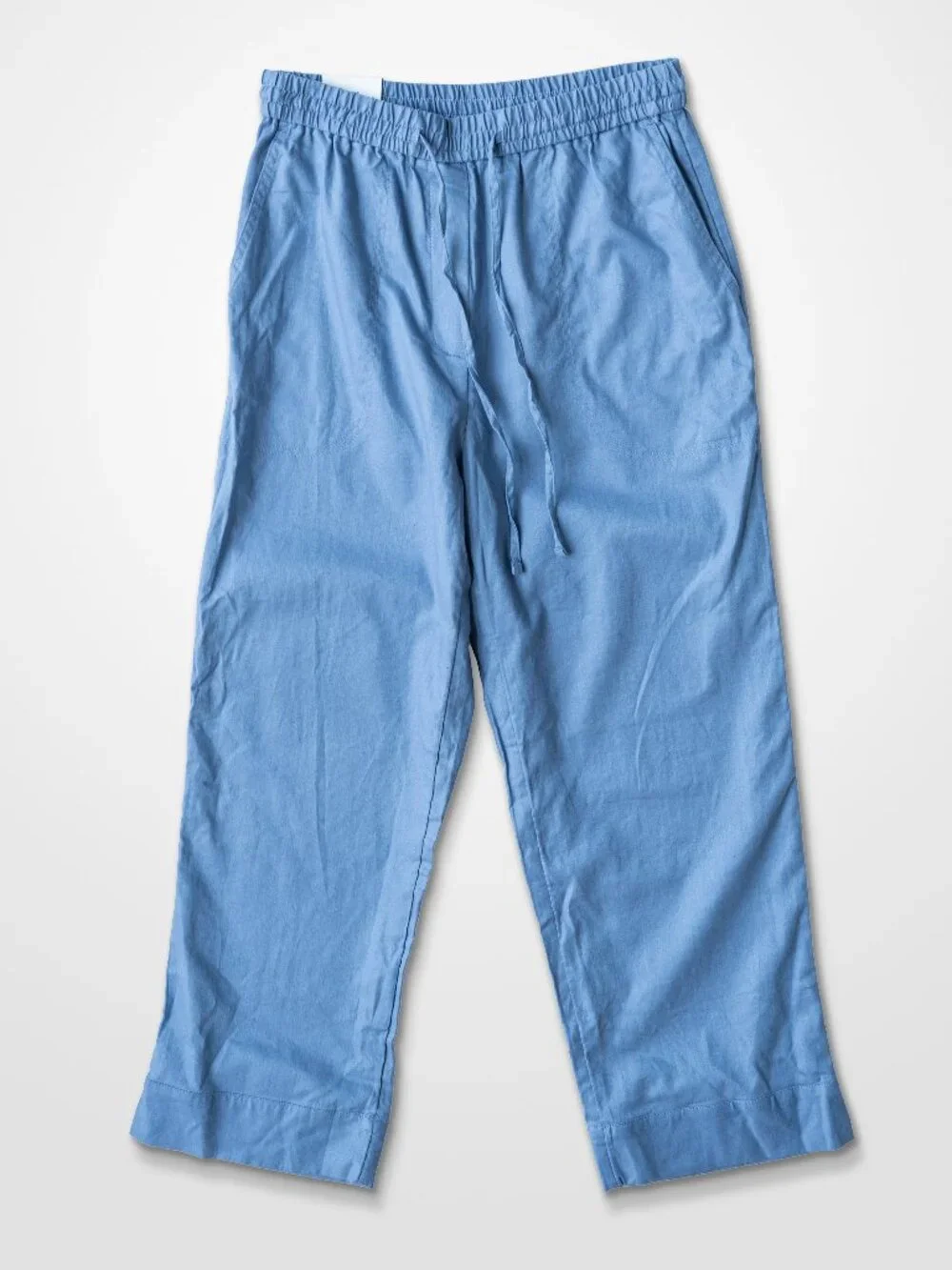 Banana Republic Straight Ankle Pants High Rise Linen Cotton Blend Blue Flowy
